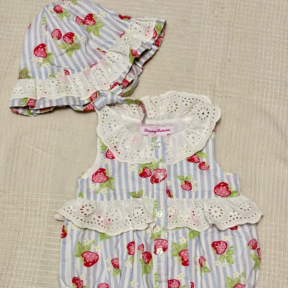Tommy Bahama Blue and White Strawberry Diaper Cover Set